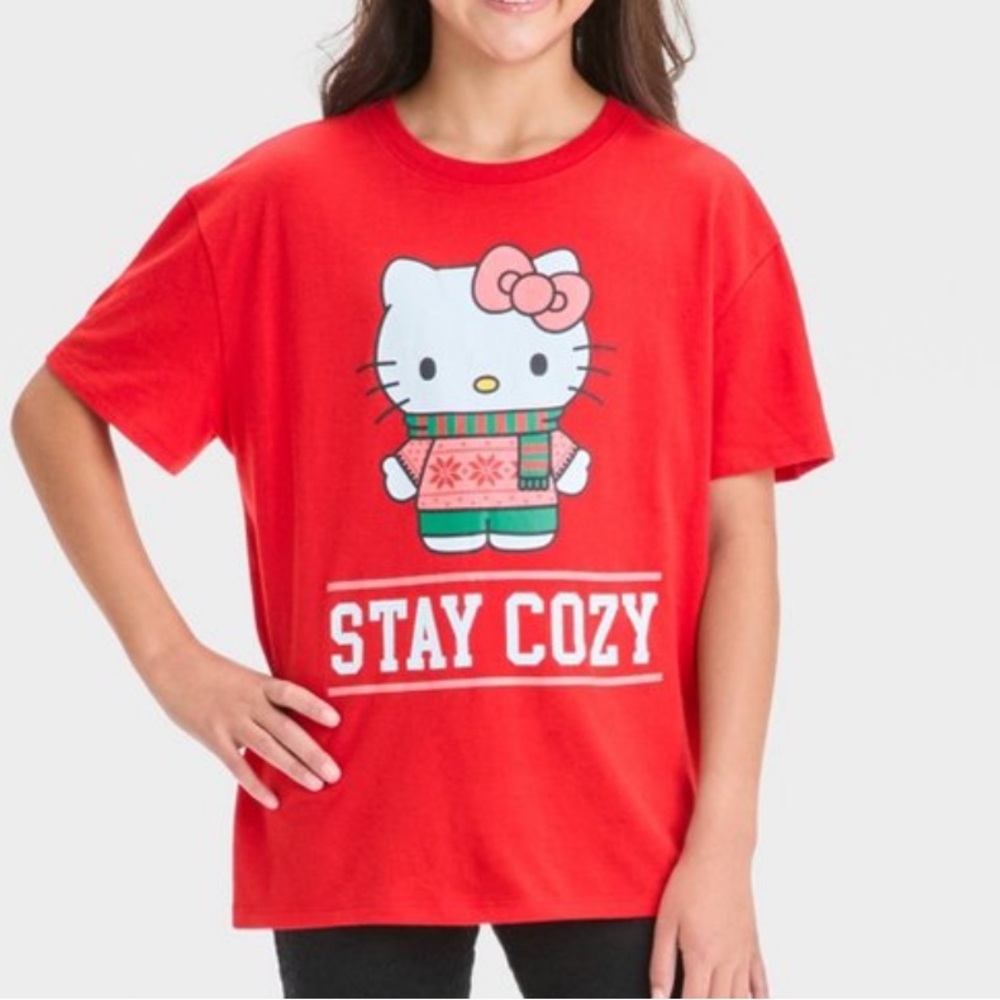 Girls Hello Kitty Stay Cozy Oversized Holiday Tshirt